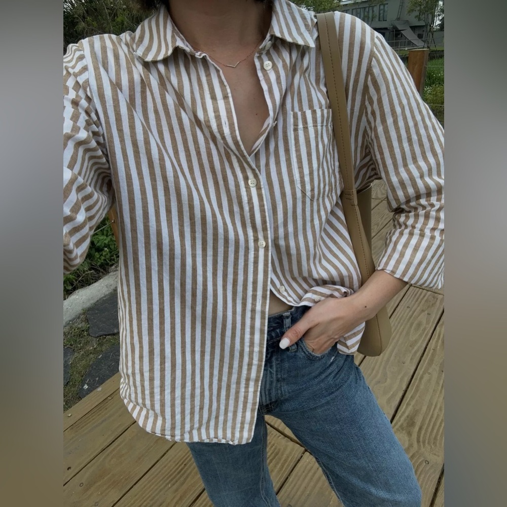 Sézane Tomboy Shirt in Ecru Camel Stripes FR 42 / US 10 / XL - Picture 14 of 16
